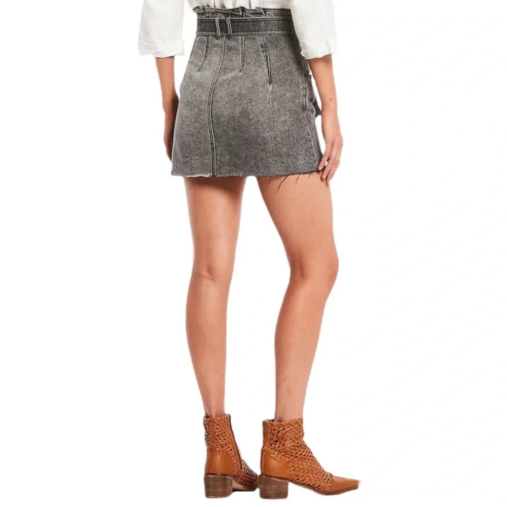 NWT Free People East of Eden Tie Waist Denim Skirt Washed Black Size 26 - Picture 6 of 13